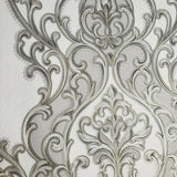 8611-03 Victorian Vintage damask white gray bronze gold Textured Wallpaper