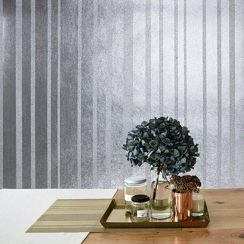 Products 215014 Glassbeads wallcoverings lines striped textured silver Metallic Wallpaper 3D