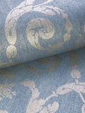76 sq.ft Rolls Italian Portofino wallcoverings Modern Non-Woven Wallpaper Blue Silver Metallic Lines Stria Faux Textured Cloth Fabric Victorian Floral Flowers Damask coverings 3D Paste The Wall only