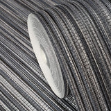 WM8803601 Wallpaper gray black silver metallic Textured faux grasscloth bamboo