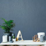 77004 Denim Blue Faux Sack Grasscloth Textured Wallpaper