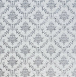 78053 Embossed Victorian small damask white gray silver metallic Wallpaper