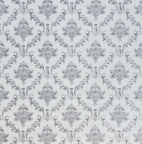 78053 Embossed Victorian small damask white gray silver metallic Wallpaper