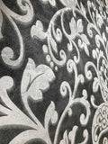 500012 - Black Charcoal Silver victorian Damask textured Wallpaper