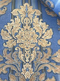 8102-03 paper Wallpaper Vintage damask navy blue beige textured
