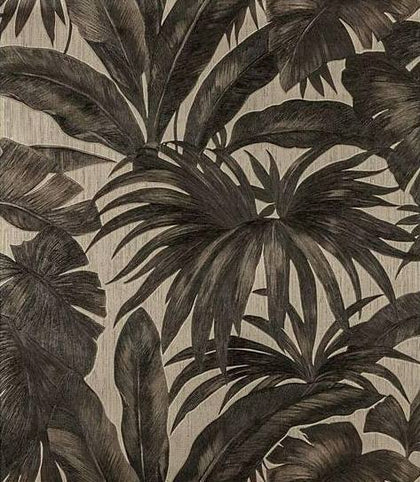96240-1 Brass Gold Black Banana Leaf Palm Leaves Wallpaper