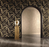 96240-1 Brass Gold Black Banana Leaf Palm Leaves Wallpaper - wallcoveringsmart
