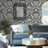 BW3931 York Egret Damask Black White Wallpaper