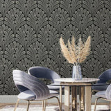 BW3951 York Shell Damask Black Glint Wallpaper