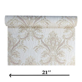 M50037 Beige cream copper gold metallic Victorian damask faux fabric textured Wallpaper