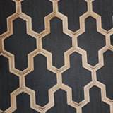 121025 Black Gold Metallic faux fabric geo eicute trellis textured modern wallpaper 3D