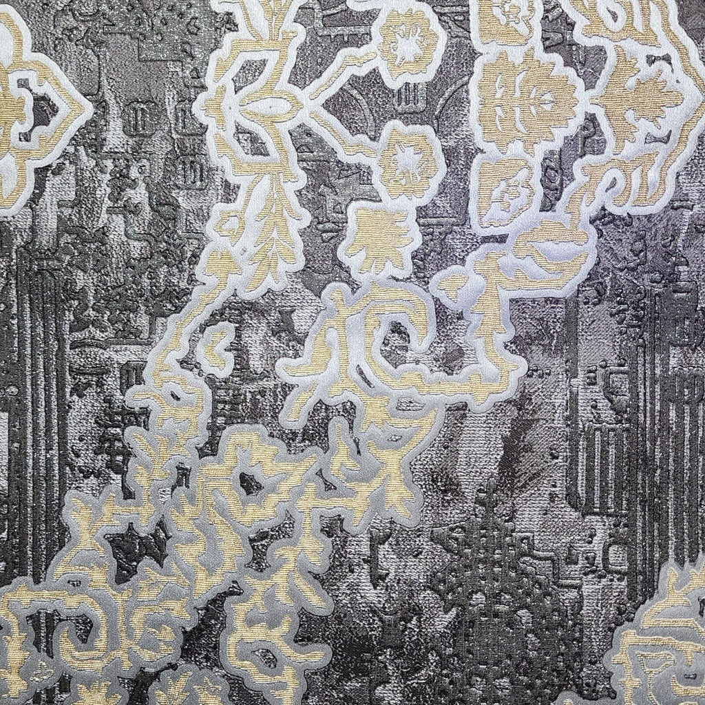 Z21024 Black gray silver gold Metallic Victorian damask faux fabric te ...
