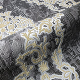 Z21024 Black gray silver gold Metallic Victorian damask faux fabric textured Wallpaper