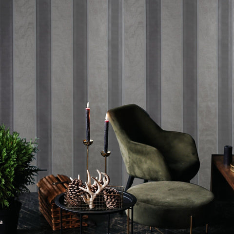 Z38016 Charcoal gray taupe silver stripes faux fabric lines textured striped Wallpaper