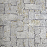 Z3464 Contemporary Gray gold metallic faux small stone tile modern textured wallpaper