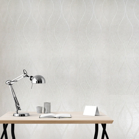 M50008 Contemporary Off white cream tiles wavy lines textured waves modern Wallpaper 3D