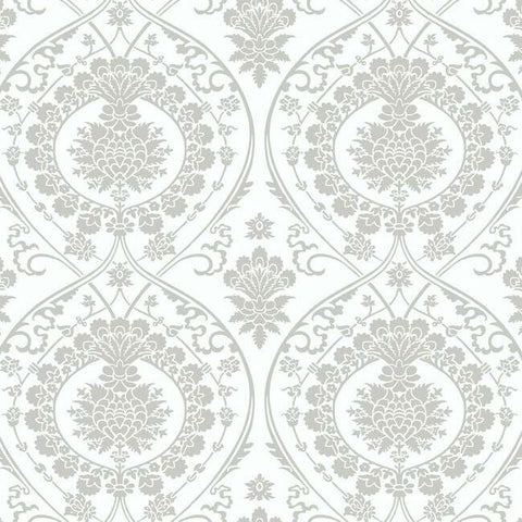DM4905 York Imperial Damask White Silver Wallpaper