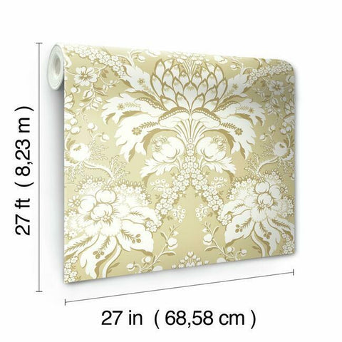 DM4953 French Artichoke Damask Yellow Wallpaper – wallcoveringsmart