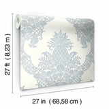 DM4974 York Pineapple Damask Periwinkle White Wallpaper