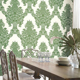 DM4976 York Pineapple Damask Green White Wallpaper