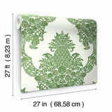DM4976 York Pineapple Damask Green White Wallpaper