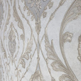 Z47031 Embossed Victorian ivory gray gold metallic ogee damask textured Wallpaper rolls