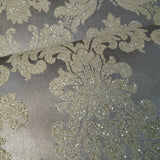F402 Real Mica Vermiculite yellow bronze Victorian Damask Wallpaper
