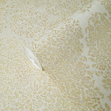 M5660 Floral Wallpaper beige yellow gold cream damask faux fabric textured 3D