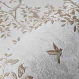 Z3448 Floral ivory pearl off white gold metallic apple trees birds textured wallpaper