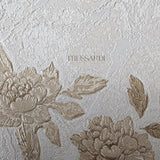 Z3448 Floral ivory pearl off white gold metallic apple trees birds textured wallpaper