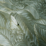 M53049 Floral tropical leaves Green Gold metallic faux fabric textured Wallpaper rolls