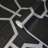 Z80024 Geo Hexagon black silver metallic trellis lines wallpaper textured alligator 3D