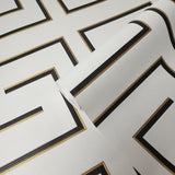 Z76001 Geometric Greek Key lines Modern Cream off White black gold metallic wallpaper