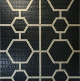 Z80023 Geometric Hexagon black gold metallic trellis lines wallpaper textured alligator