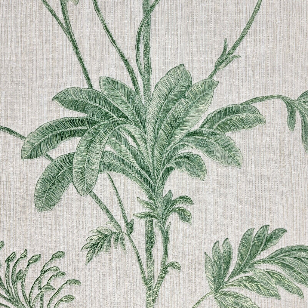 Z21140 Green off white Wallpaper floral tropical banana leaves faux gr