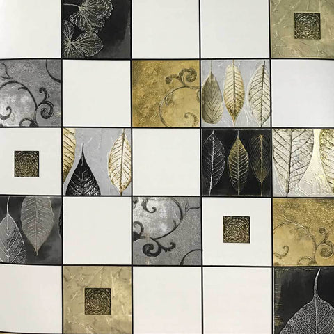 5581-10 Wallpaper textured tiles modern wallcoverings rolls white black gold metallic 3D