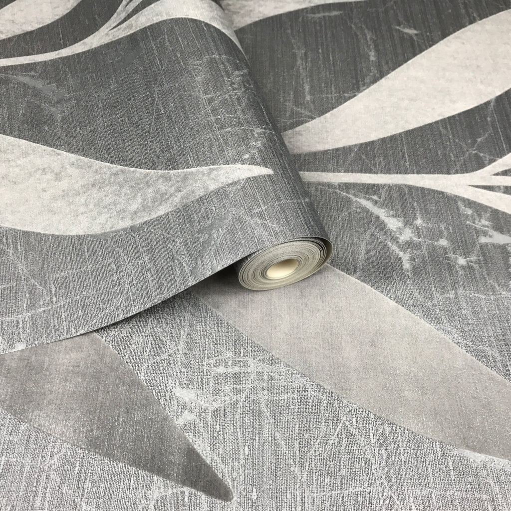 165010 Flock Velvet Gray Leaf Wallpaper wallcoveringsmart