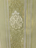 6514-04 Olive Green Gold Stripe Damask Wallpaper