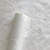 175011 Off White Ivory Flock Velvet Flocked Damask Wallpaper