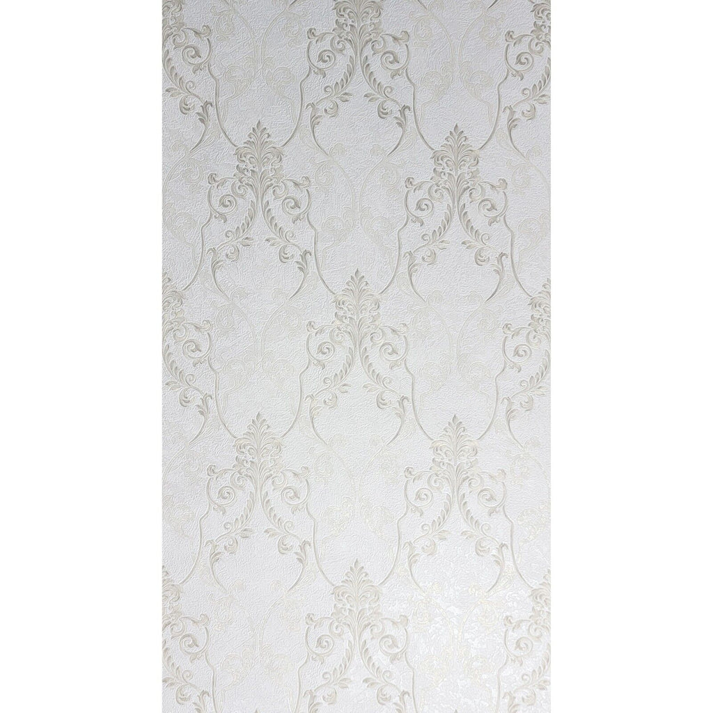 M5601 Wallpaper Ivory off white brass gold metallic Victorian damask ...