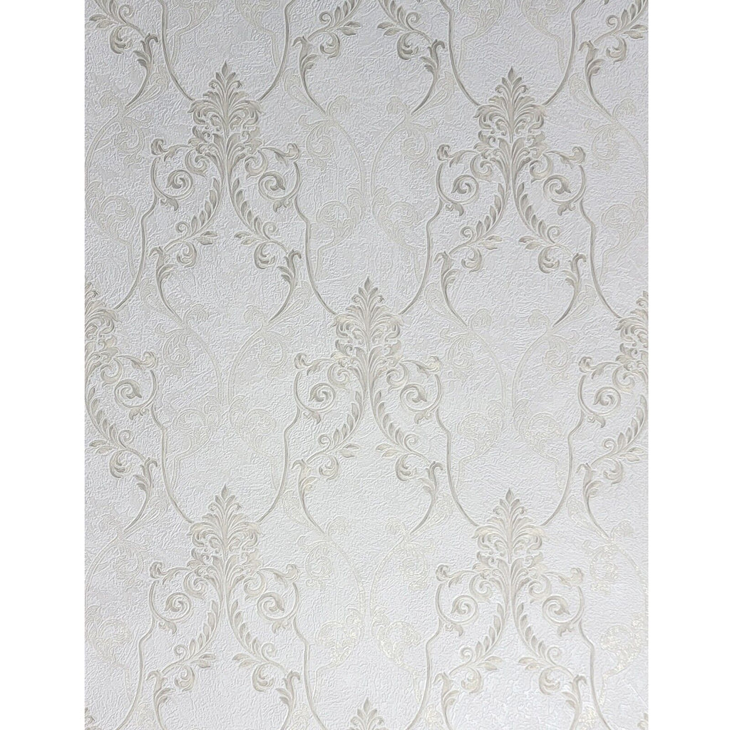 M5601 Wallpaper Ivory off white brass gold metallic Victorian damask ...
