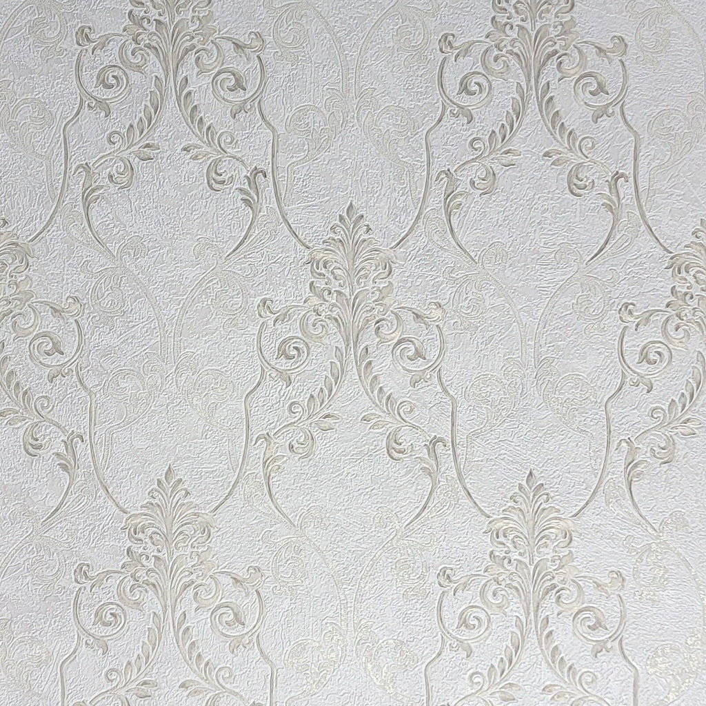 M5601 Wallpaper Ivory off white brass gold metallic Victorian damask ...