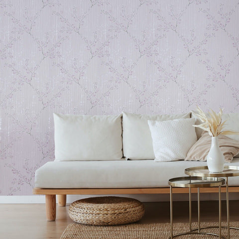 Z44665 Lilac pearl pink wallpaper Textured lines cherry blossom Flowers Branches