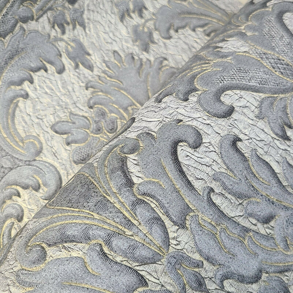 M1231 Gray silver gold crashed foil victorian damask Wallpaper ...