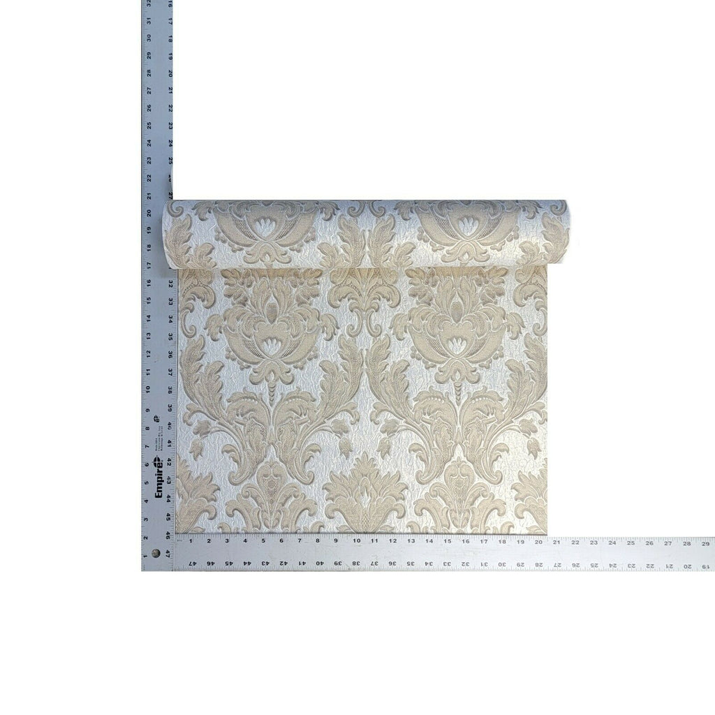 M1233 Murella Ivory silver tan gold metallic Victorian damask Wallpape ...