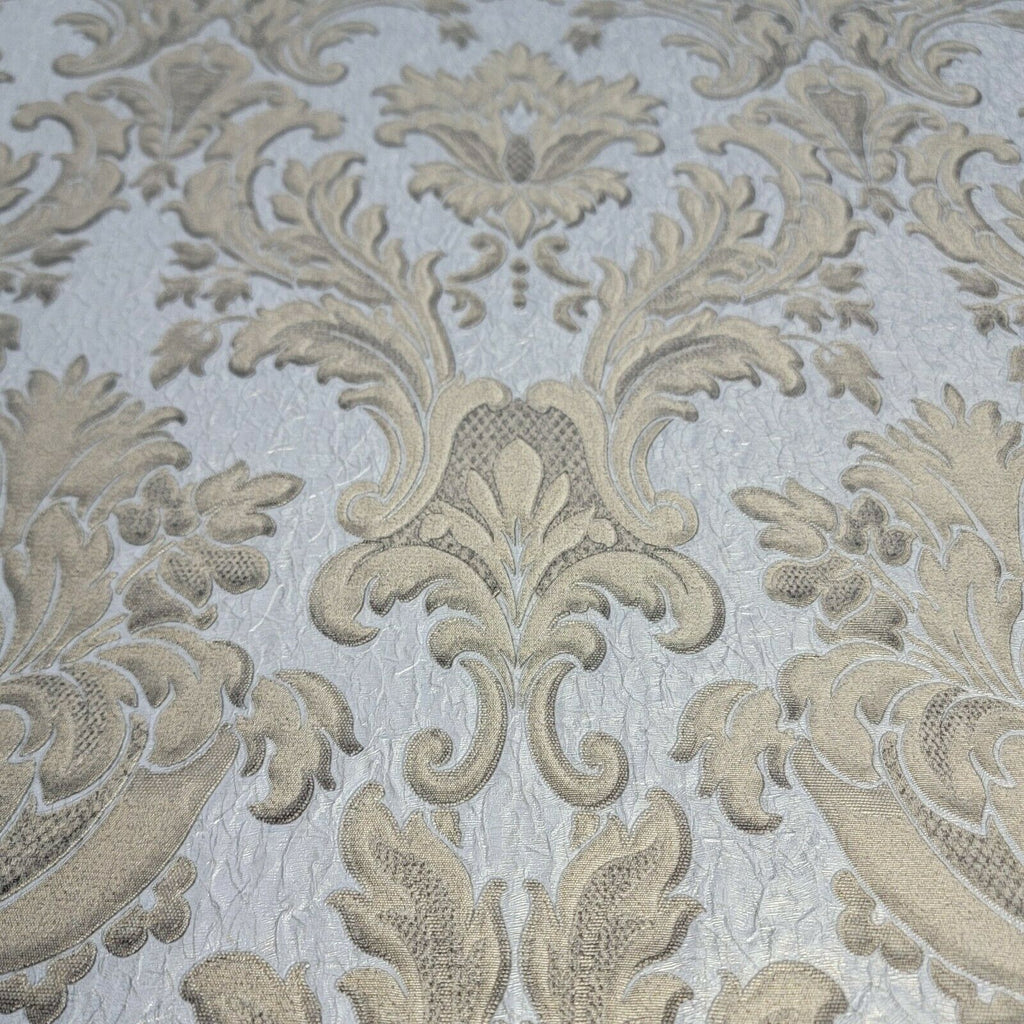 M1233 Murella Ivory silver tan gold metallic Victorian damask Wallpape ...