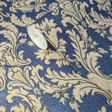 M1241 Navy Blue Black beige crashed foil Victorian damask Wallpaper