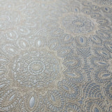 M1255 Zambaiti Lace flowers Tan Gray Silver metallic faux fabric Wallpaper