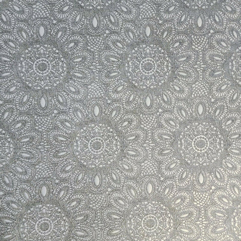 M1259 Zambaiti Lace flowers Gray Silver faux fabric Wallpaper