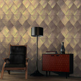 M16022 Bronze brown gold diamond geometric 3D lines Wallpaper